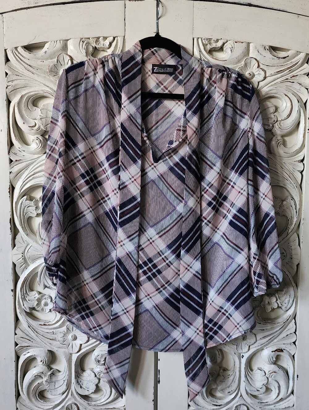 NY&Co Navy Plaid Blouse